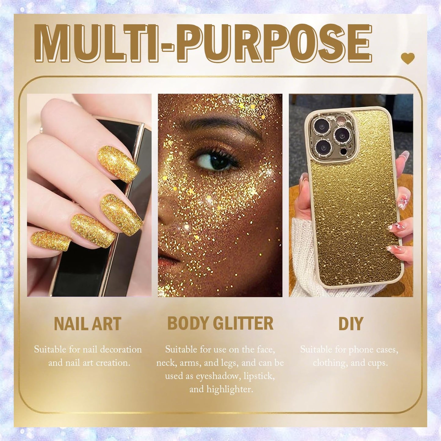 Gold Body Glitter Stick, Mardi Gras Glitter Makeup Yellow Face Paint, Eye Lip Hair Nails Body Glitter for Women Kids,Mermaid Chunky Waterproof Glitter, Festival Rave Accessories