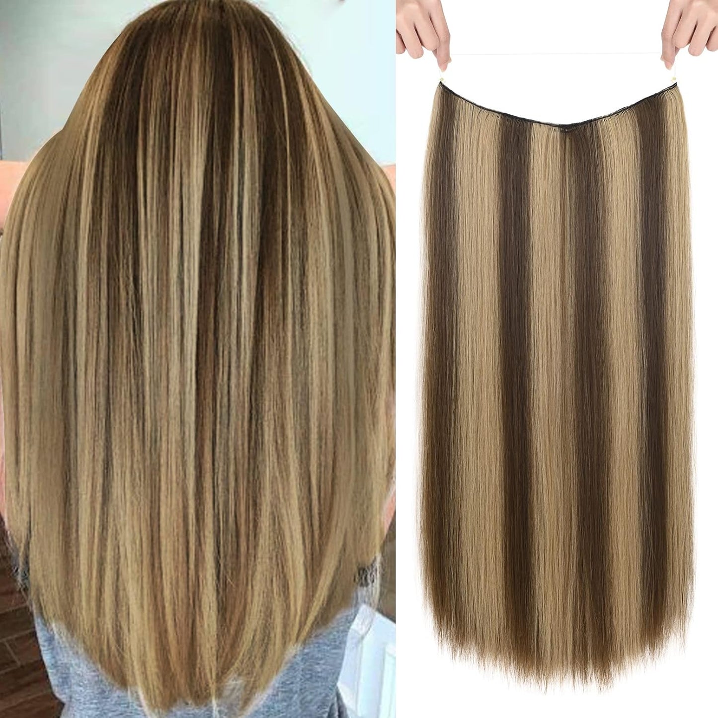 Invisible Wire Hair Extensions - Adjustable Transparent Headband with Secure Clips | Natural Black Hairpiece for Women