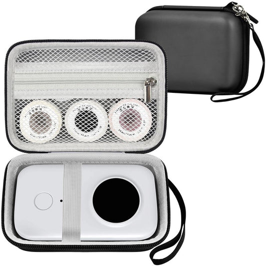 PAIYULE Hard Carrying Case for Phomemo D30 D35 Label Maker, Label Printer Case for Nelko P21, for NIIMBOT D110 D11, for Marklife P11 P12, for SUPVAN E10 Storage Bag with Mesh Pocket(Black)