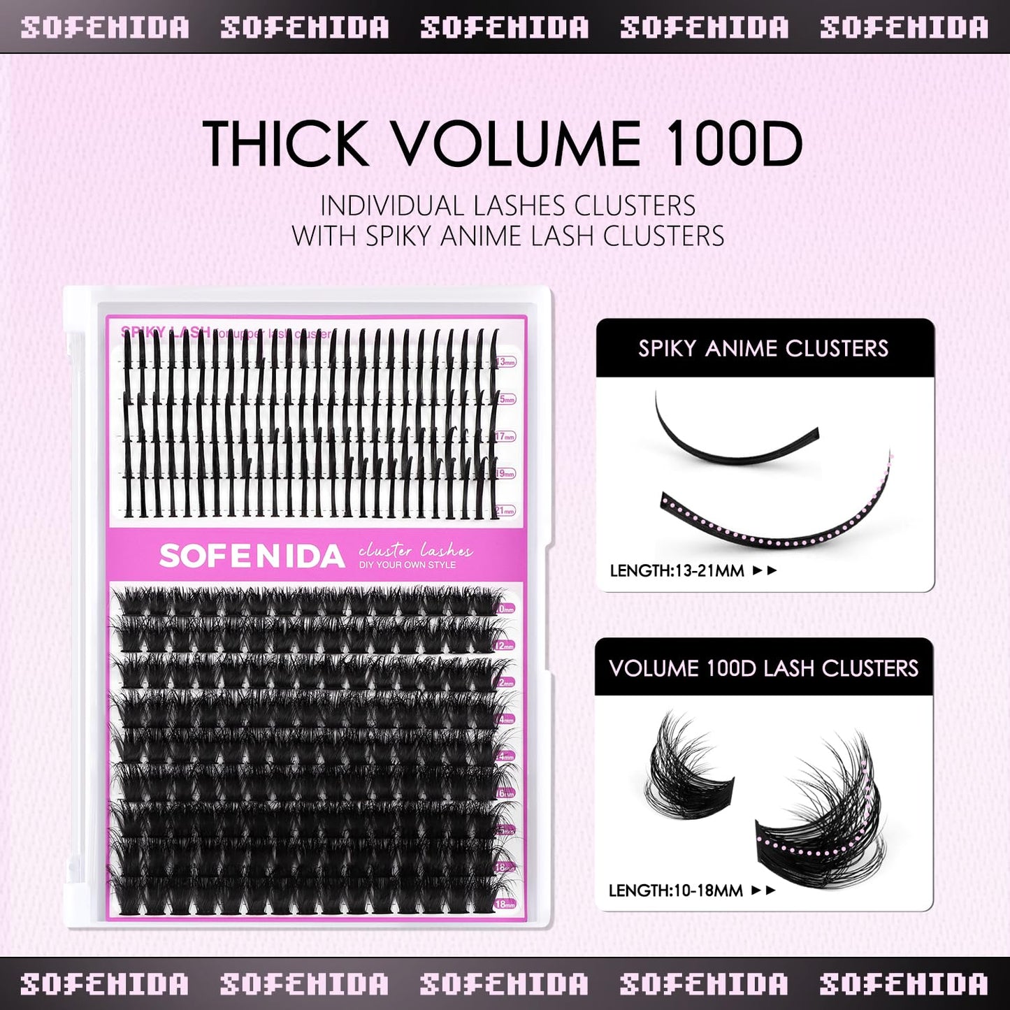 Lash Clusters Thick Lash Cluster with Lash Spikes 13-21MM Eyelash Clusters Thick Volume DIY Fairy Spiky Lash Extension Manga Lash Clusters Volume Cluster Lashes by SOFENIDA(100D-10-18MM)