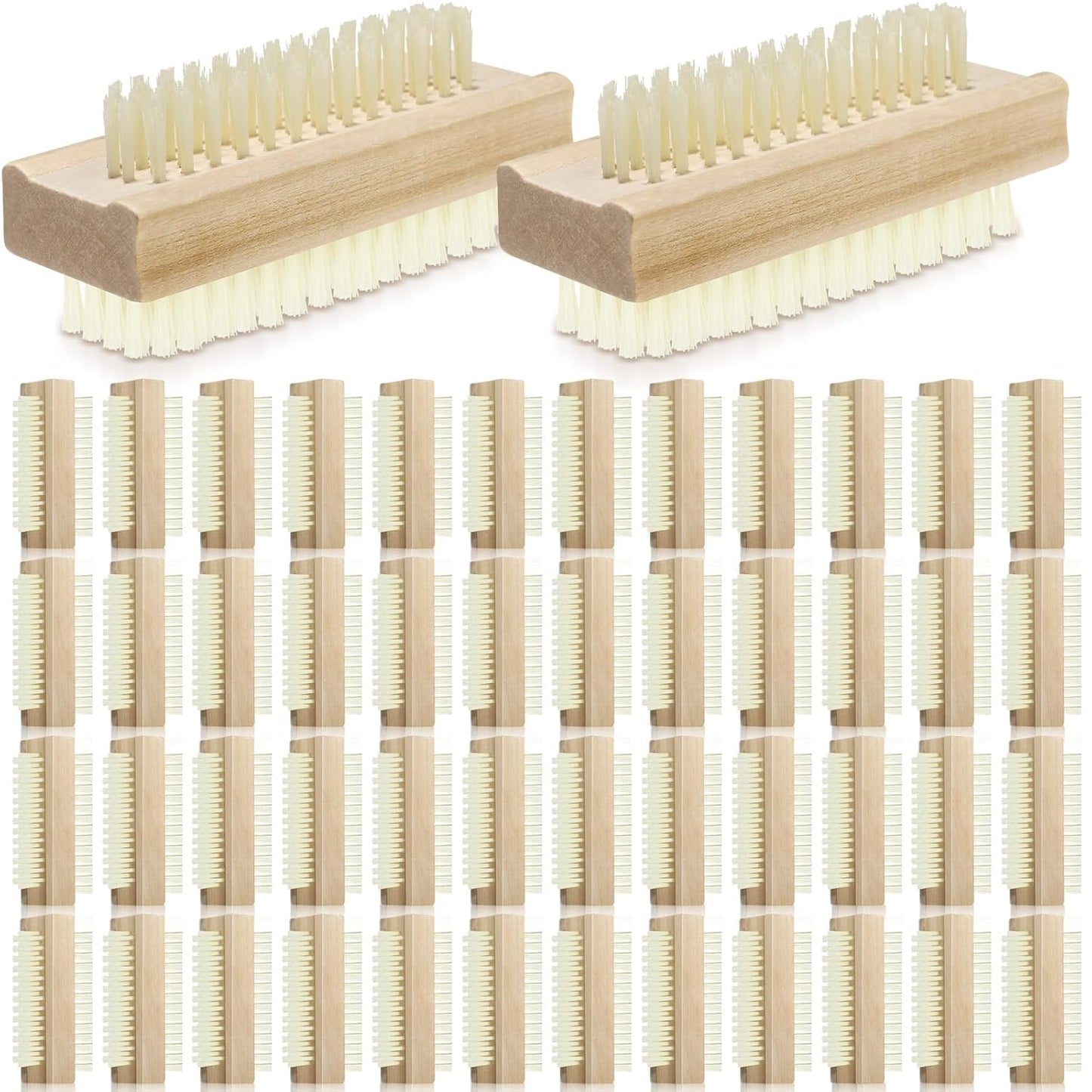 Wooden Nail Brush Set - 12 Pack Two-Sided Heavy Duty Stiff Scrubbers for Nails & Toes | Non-Slip Design