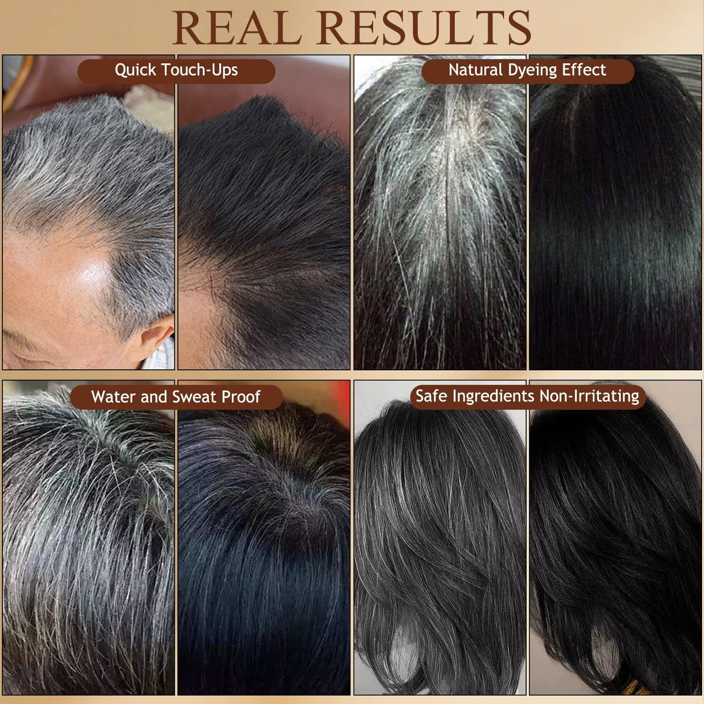 Hair Color Stick - Waterproof Touch-Up Dye for Gray Hair | Portable Comb Applicator - Black