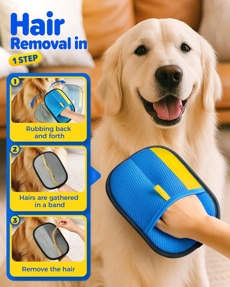 JGLXF 2026 Thickened Electrostatic Pet Hair Removal Gloves (2 Pcs) - Reusable Strong Grooming Gloves for Cats & Dogs, Hair Remover Gloves for Couch, Furniture, Carpet, Car Seats & Clothing Blue