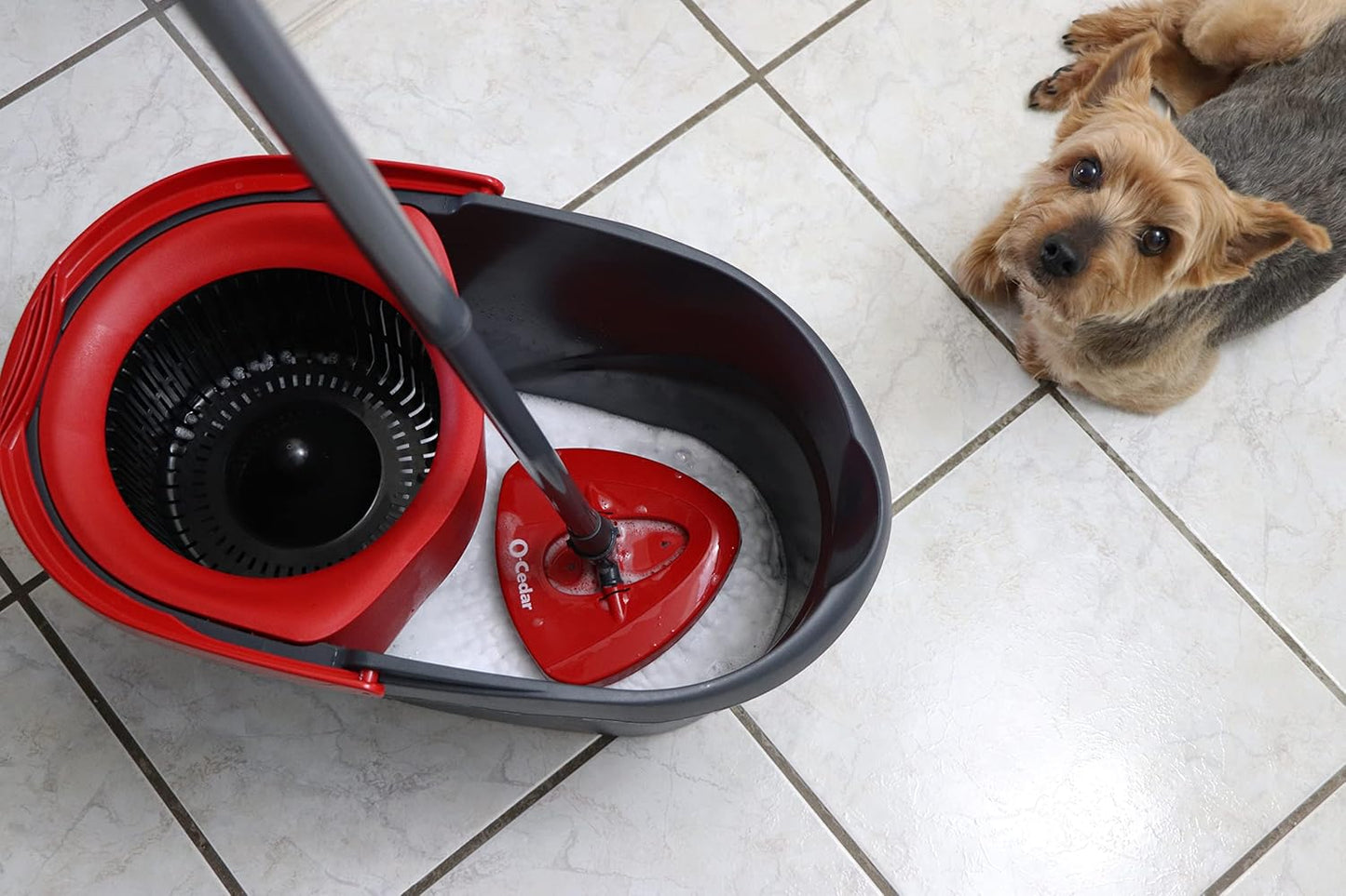 O-Cedar Microfiber Spin Mop System - EasyWring Floor Cleaning Bucket | Red & Gray Standard Size