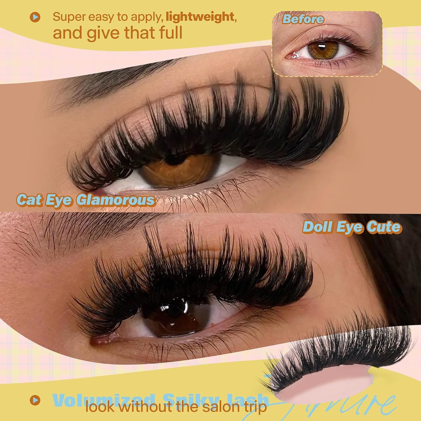 Manga Lash Clusters - Wispy Fluffy Eyelash Extensions | CC Curly 14-18MM, 162 Pcs Pack for DIY Thick Volume