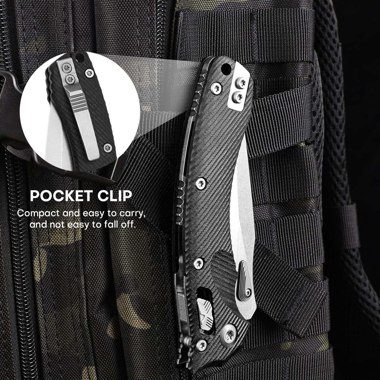 Folding Pocket Knife for Men, M390 3.7" Blade with G10 Handle and Crossbar Lock, EDC Knife for Camping, Hiking, and Outdoor Gifts for Him (Black)