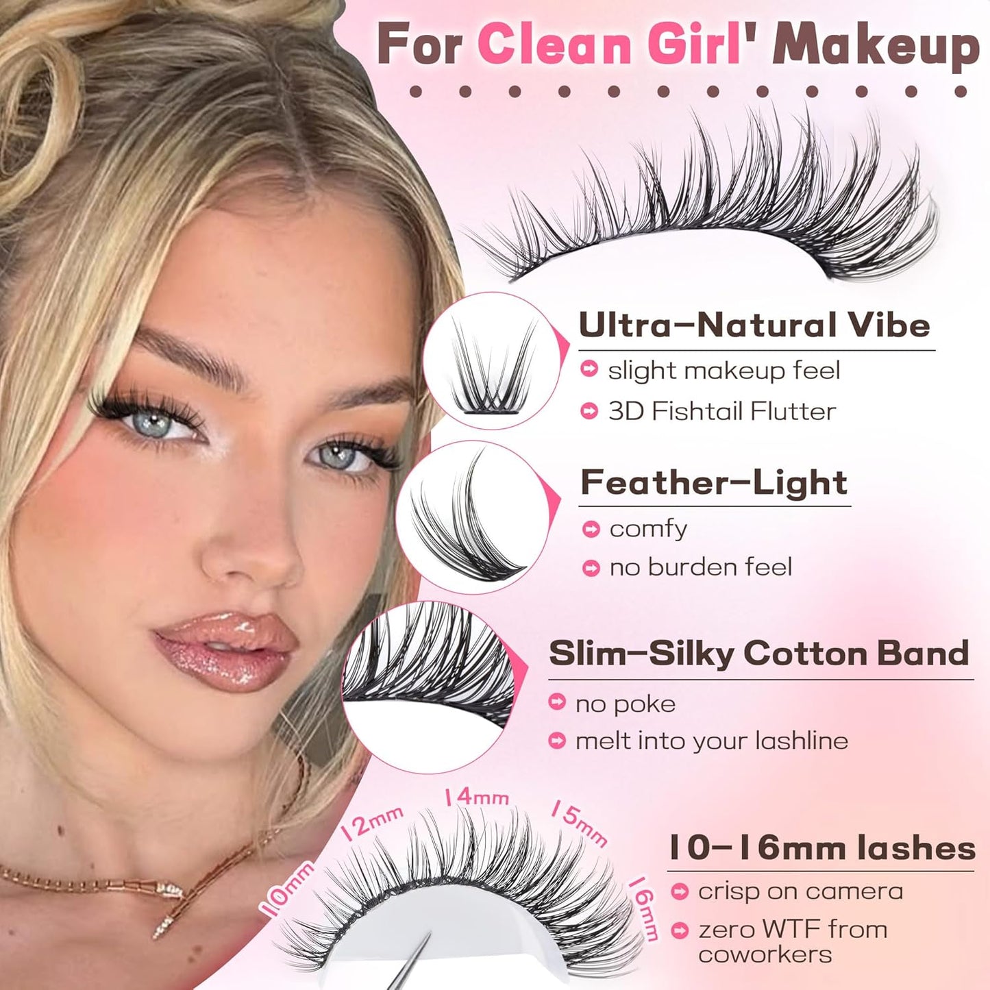 Eyelash Extensions Wispy Natural C Curl Individual Lashes - Black 10-16mm, 300pcs