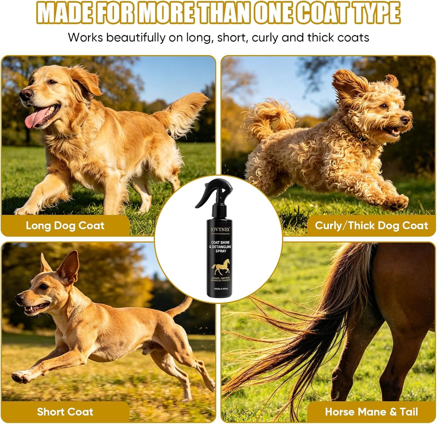 Dog Detangler Spray - Leave-In Conditioner for Long Coats | 6.76 Oz, Loosens Tangles & Adds Shine