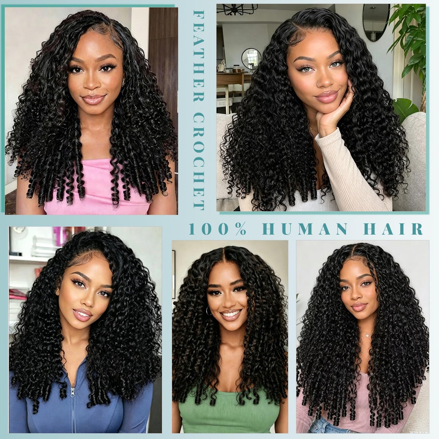Burmese Curly Crochet Human Hair 18 Inch 60g Knotless Pre-Separated Feather Miracle Knots Human Crochet Hair 3C4A Lightweight Reusable Remy Hair Extensions for Women Natural Black Color