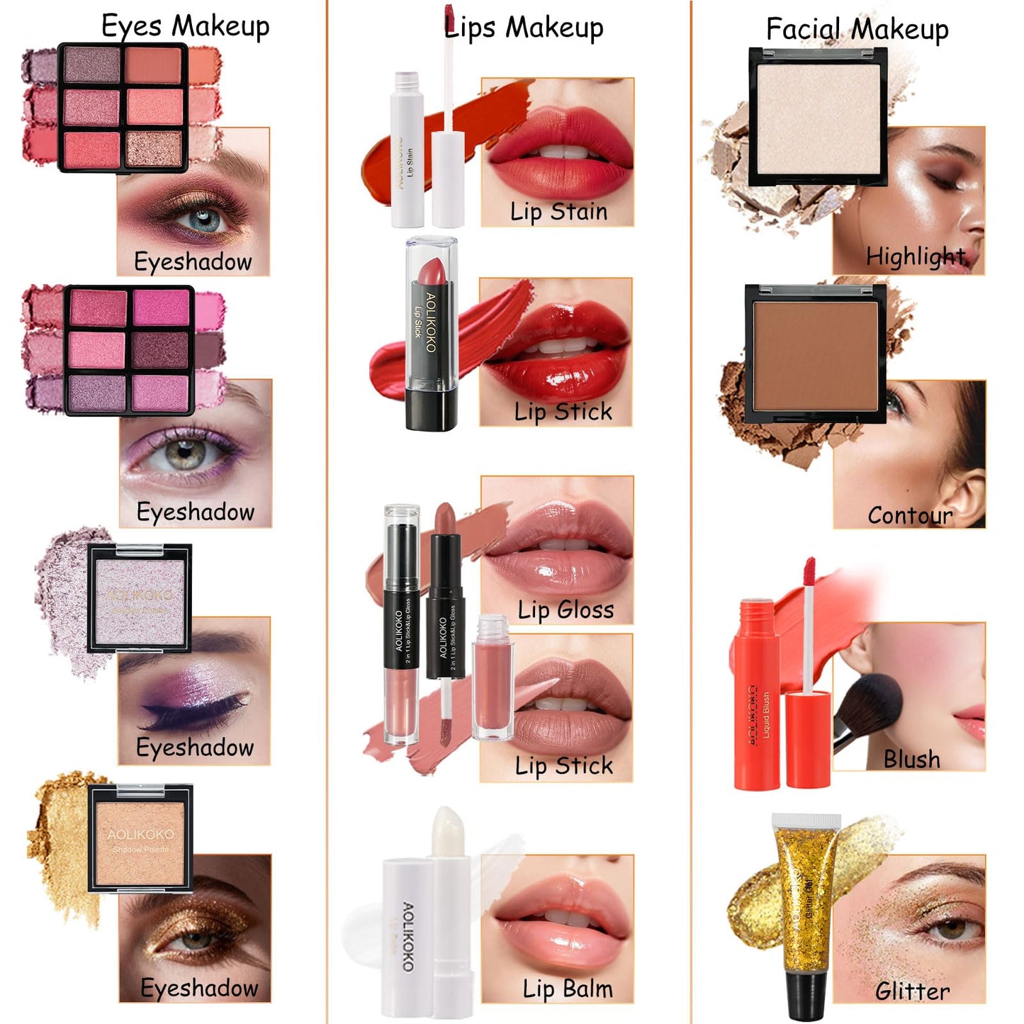 24 Pcs Makeup Kit for Women & Teen Girls, Full Makeup Sets Gift with Eyeshadow, Blush, Lipstick, Mascara, Eyeliner, Glitter, Highlighter, Accessories