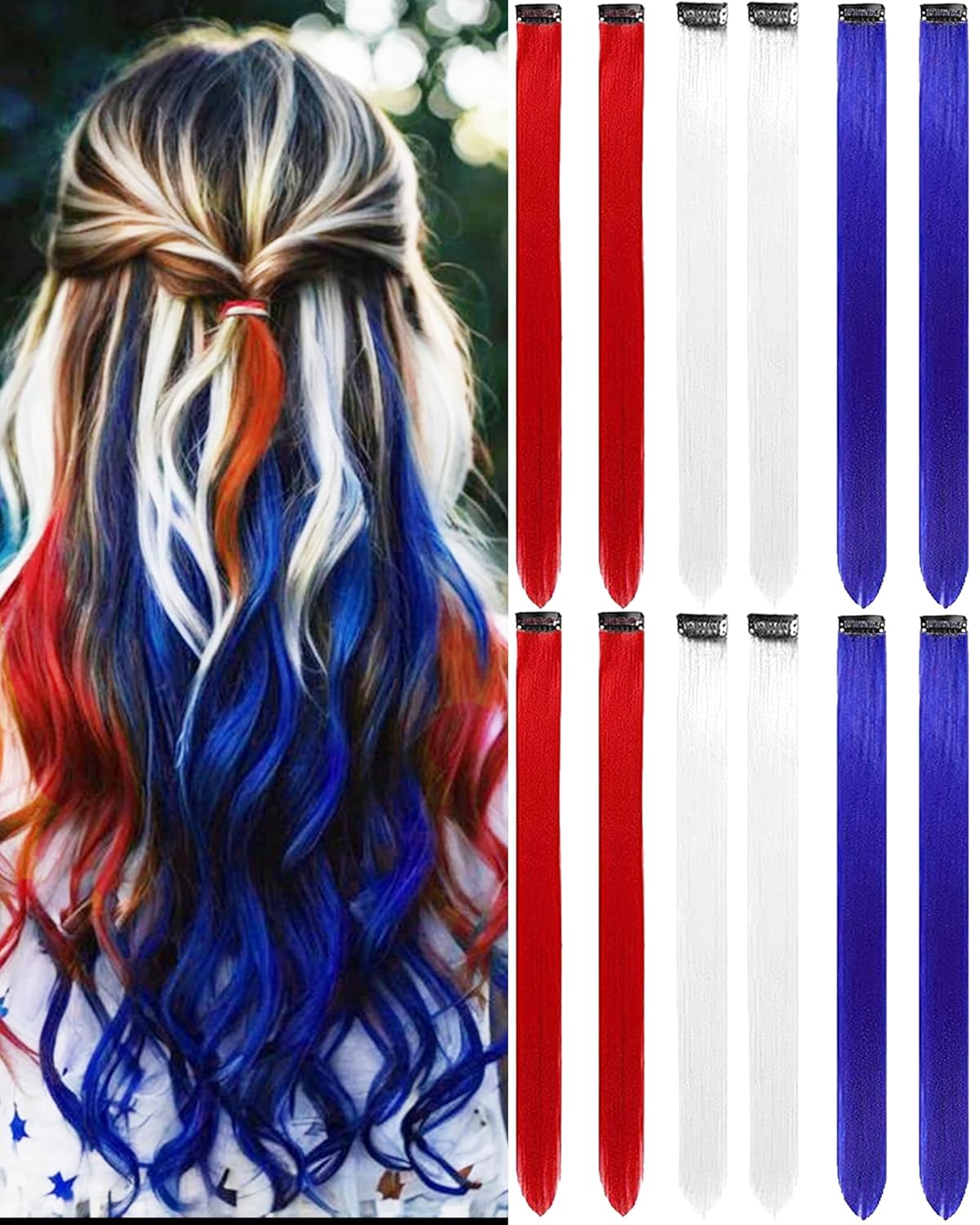 Clip-In Black Hair Extensions - 22 Inch Long Synthetic Hairpieces for Women | Party Highlights