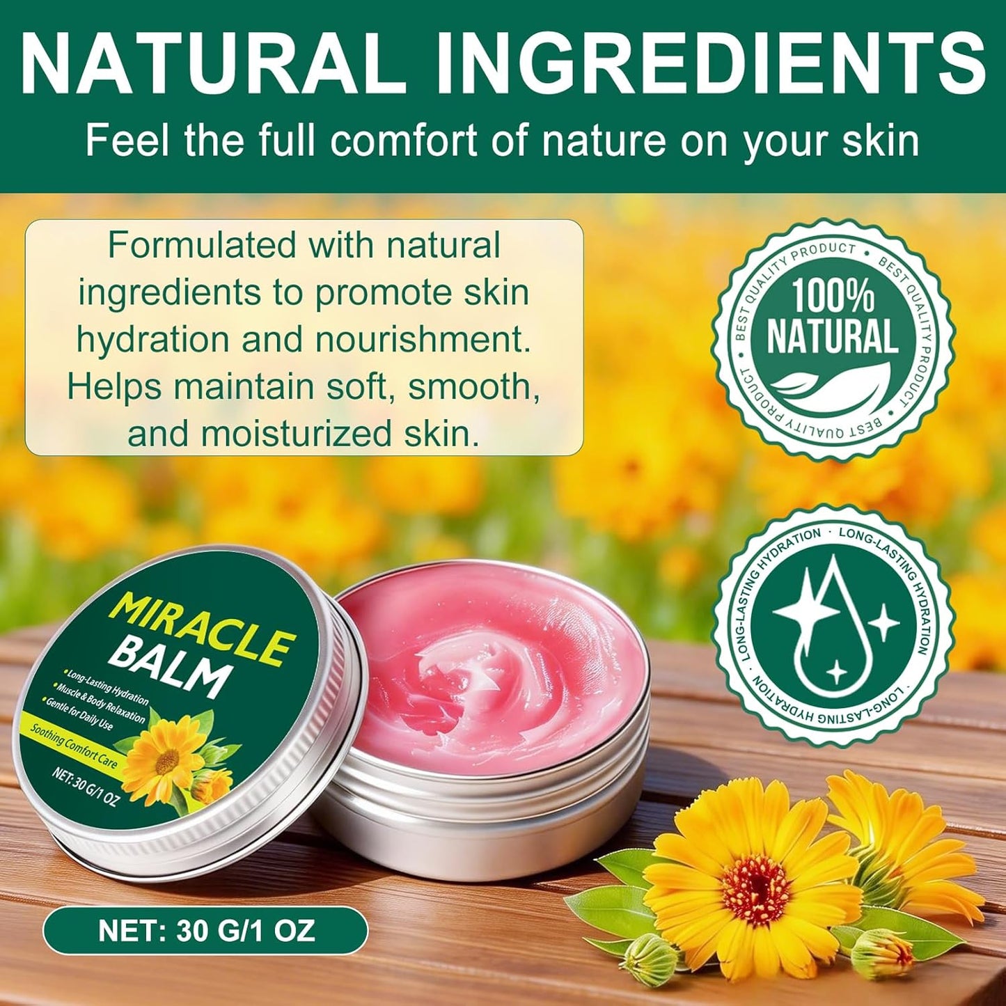 Arnica & Calendula Miracle Balm - Non-Greasy Muscle Rub for Back, Neck & Shoulders | 1 OZ (30G)