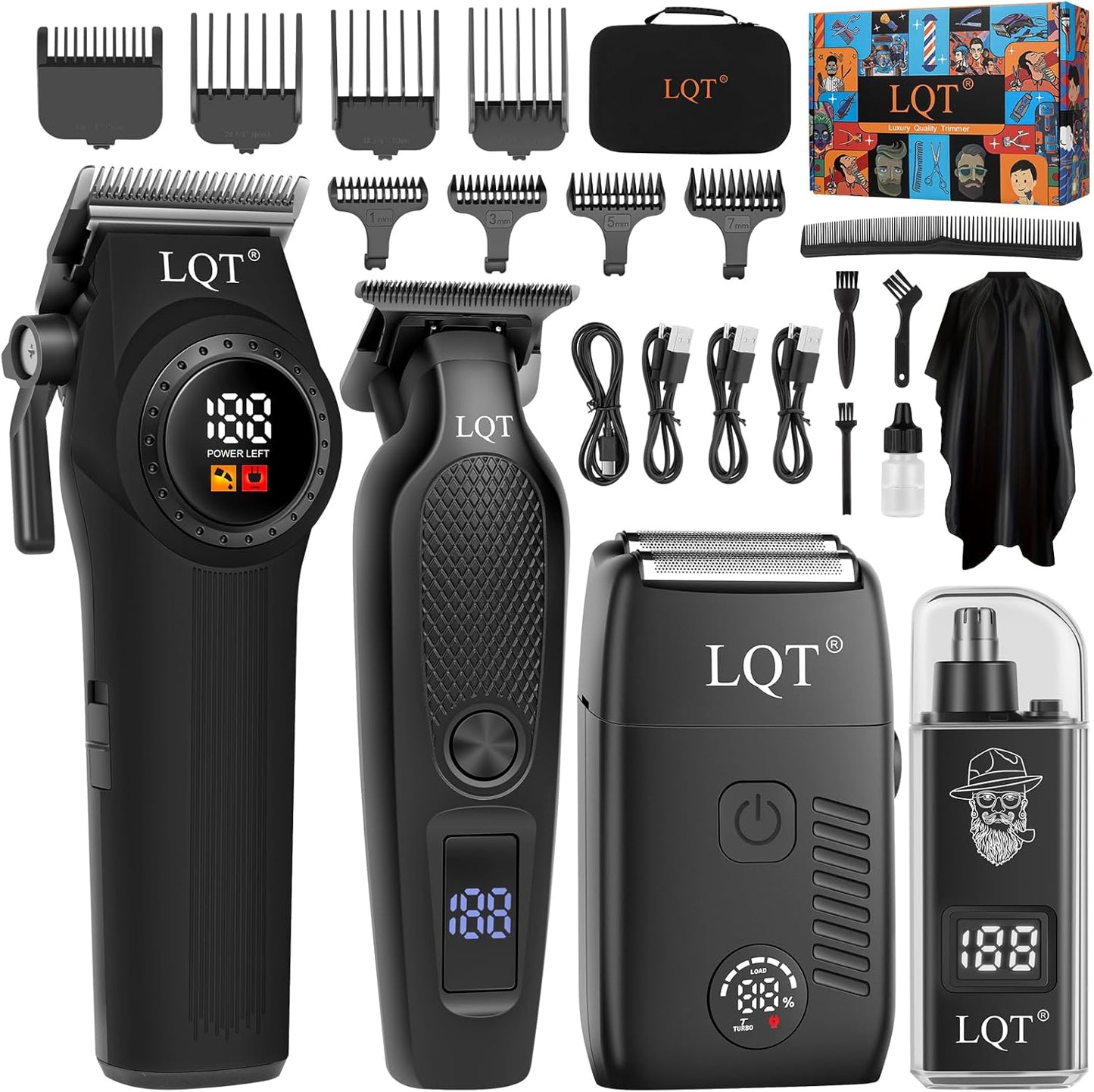 Men’s Grooming Kit - Professional Cordless Hair Clippers & Trimmers Set | LED Display, Adjustable Lever, Multiple Combs