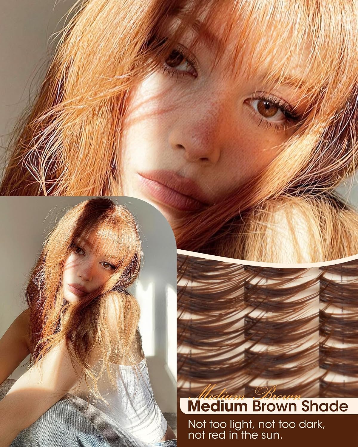 Brown Lash Clusters - Wispy Wet Set Eyelash Extensions 8-14MM | Doll-Like C Curve & Soft Brown Band, 189Pcs Individual Lashes
