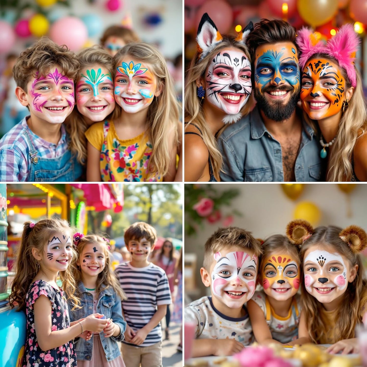 Water-Based Face Paint Kit - 12 Vibrant Colors, Fast-Drying & Washable | Mess-Free Stencils for Festivals & Parties
