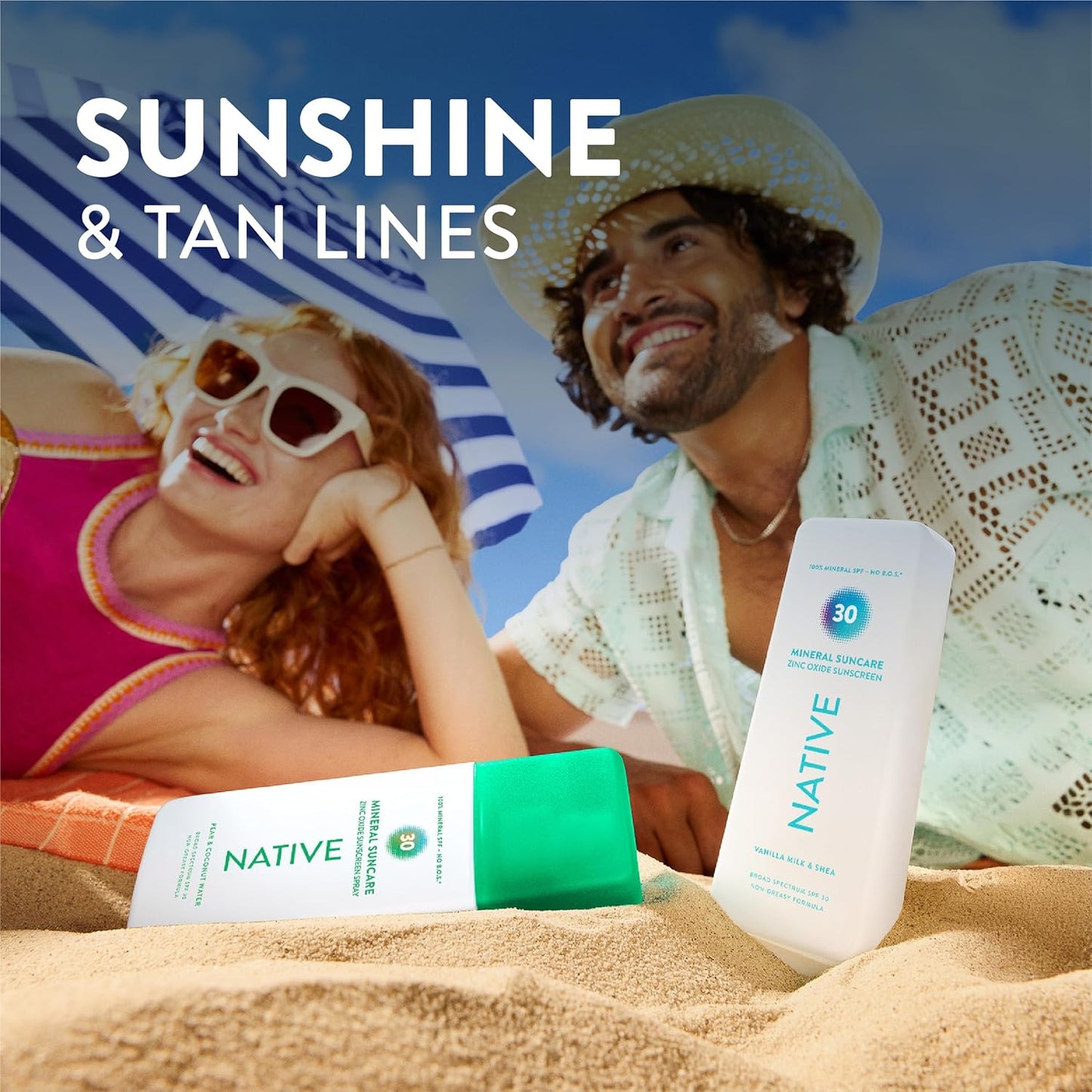 Native Mineral Sunscreen Lotion SPF 30 - Unscented, 100% Mineral Zinc Oxide, Vegan, Hawaii Compliant | 7 oz