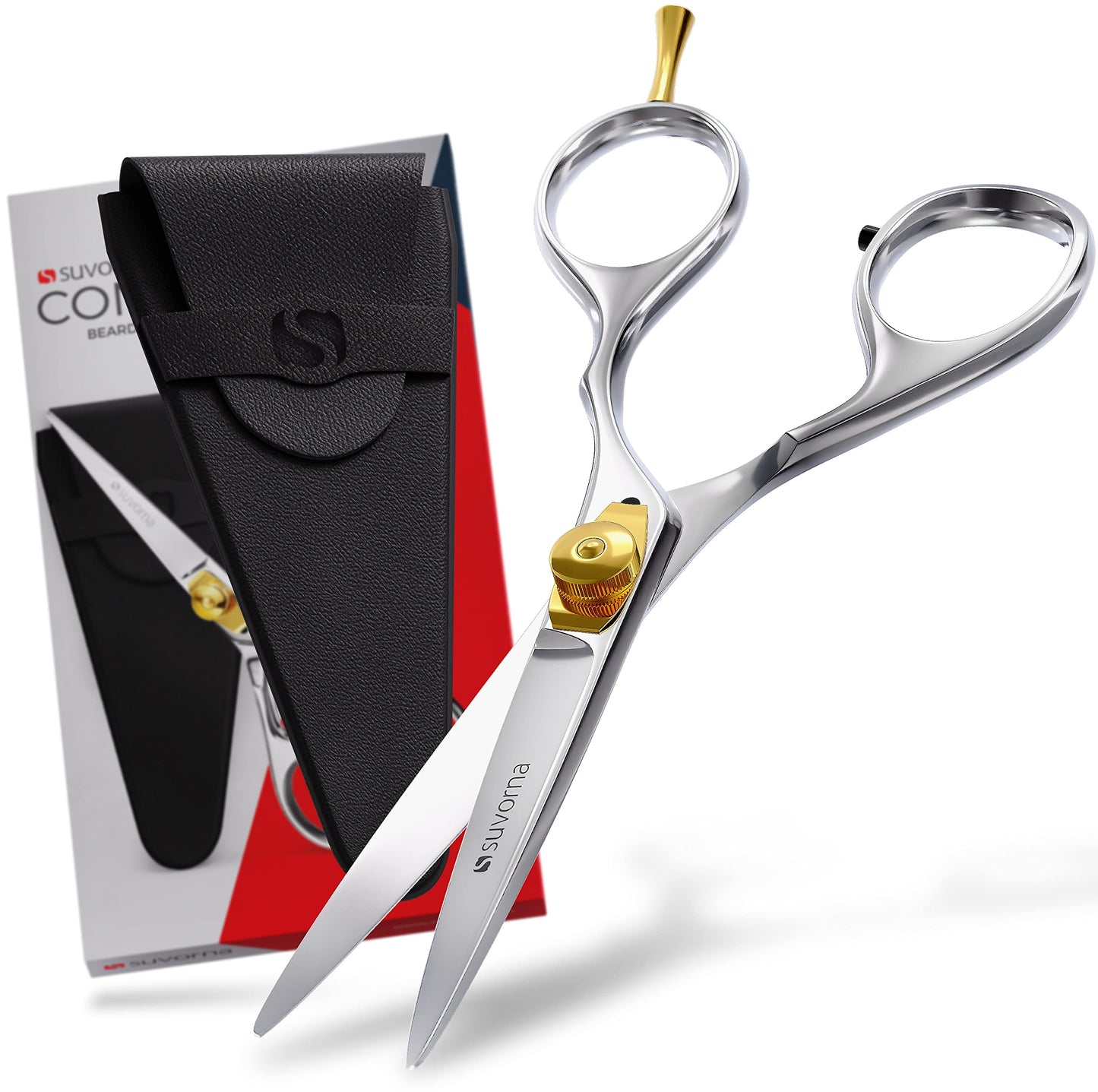 Suvorna Beard Scissors & Mustache Scissors for Men | 5" Small Scissors for Grooming, Trimming, Cutting & Shaping Facial Hair | Japanese Steel Precision Grooming Scissors for Barbers, Home & Salon Use.