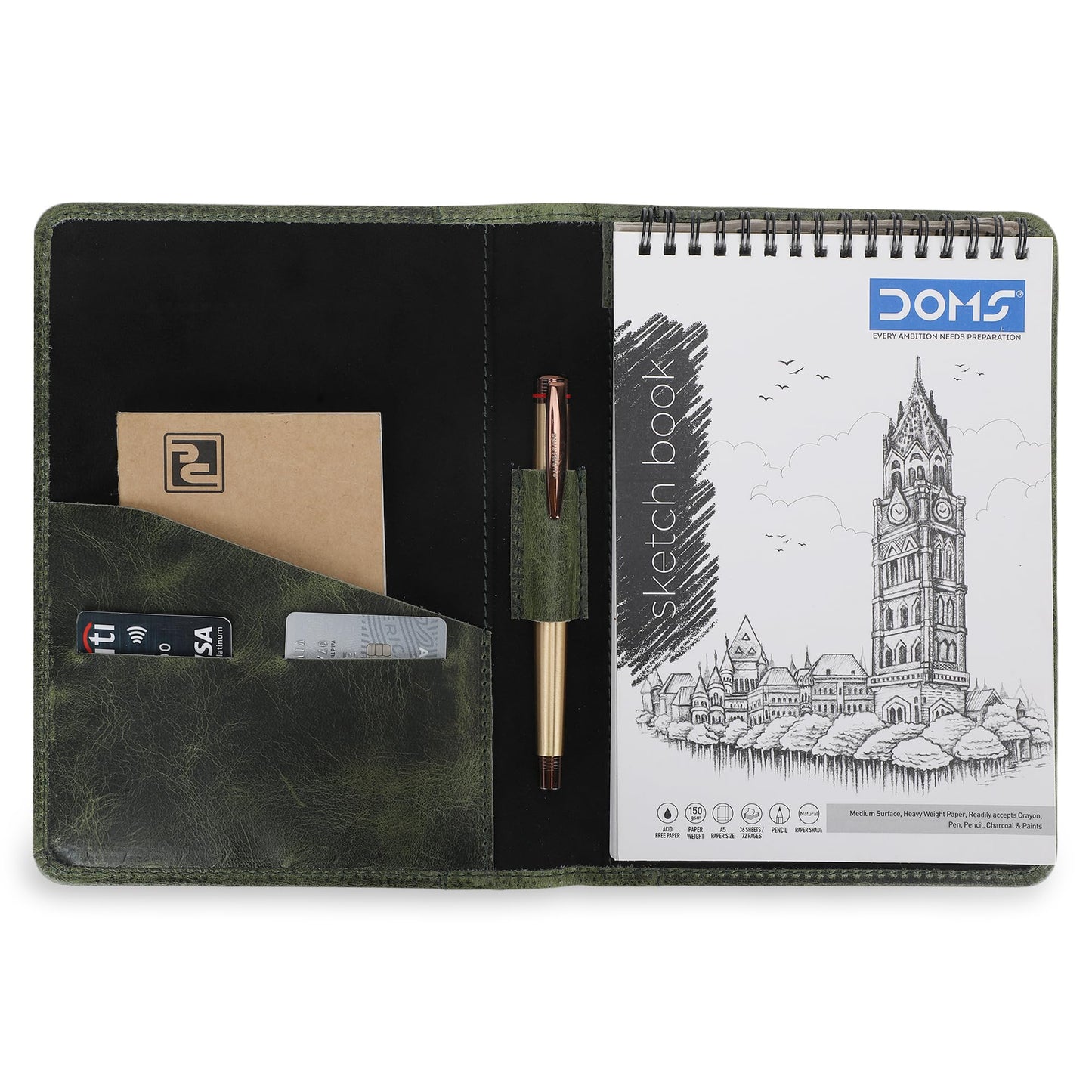 CestAntiQ Leather Junior Padfolio for Men Women Business Portfolio Folder Compact 5 x 8 Legal Pad Organizer with Pen Loop Professional Resume Interview Document Holder Padfolio (Green)