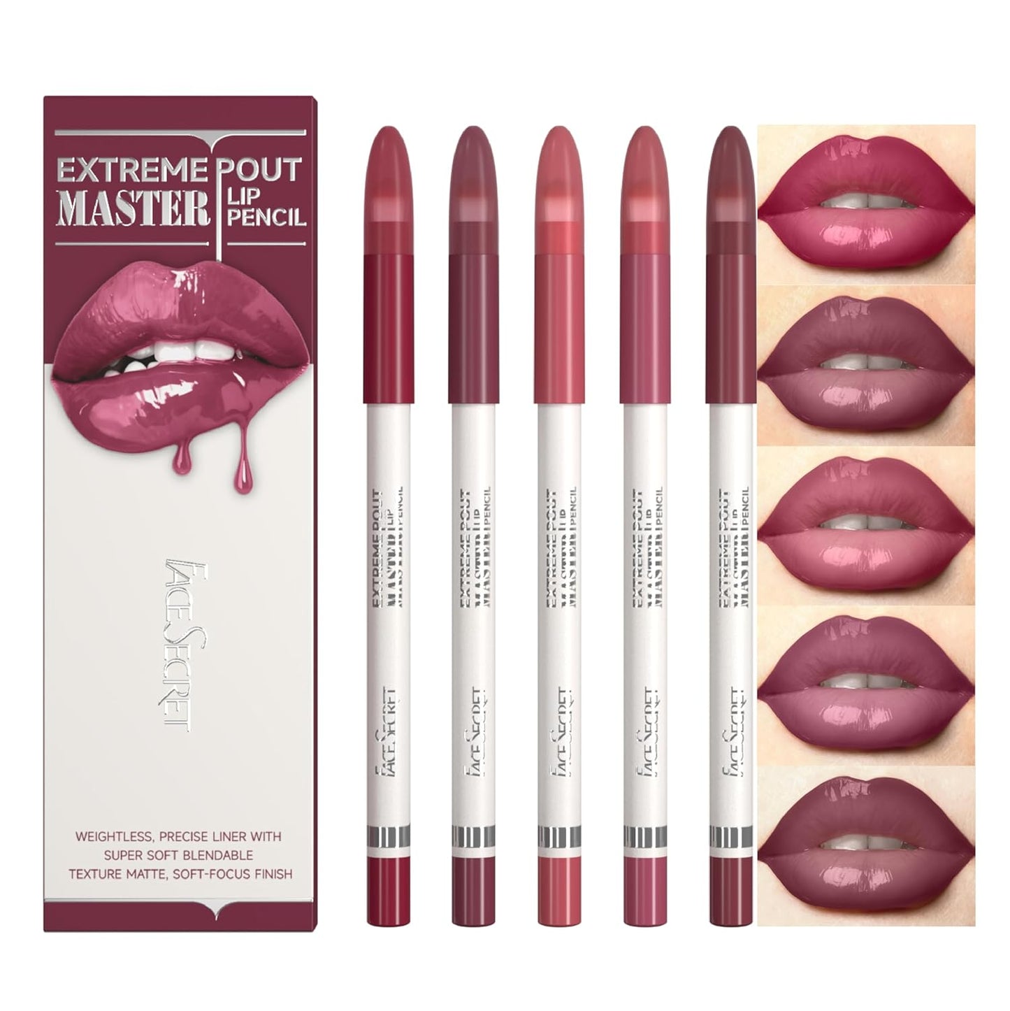 Matte Lip Liner Pencil Set - 5PCS Waterproof & Smudge-Proof | Warm Brick Red & Cocoa Brown Shades