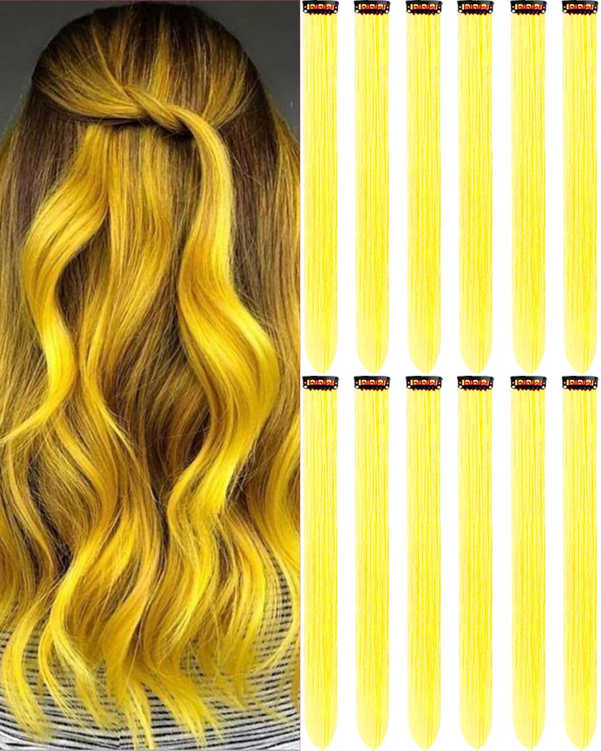 Clip-In Black Hair Extensions - 22 Inch Long Synthetic Hairpieces for Women | Party Highlights