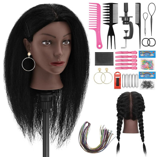 Human Hair Mannequin Head - 18" Cosmetology Doll for Hair Styling & Braiding | Includes Table Clamp Stand