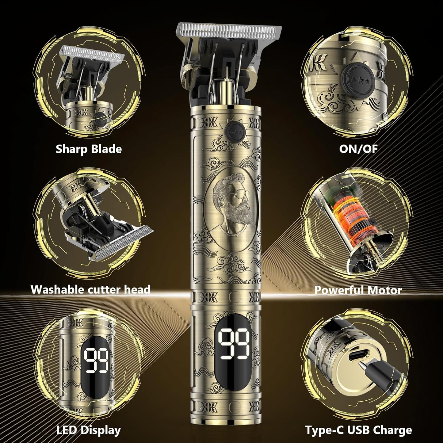Professional Hair Clippers for Men - Cordless T-Blade Trimmer with LCD Display | Rechargeable Beard Edgers & Hair Cutting Kit