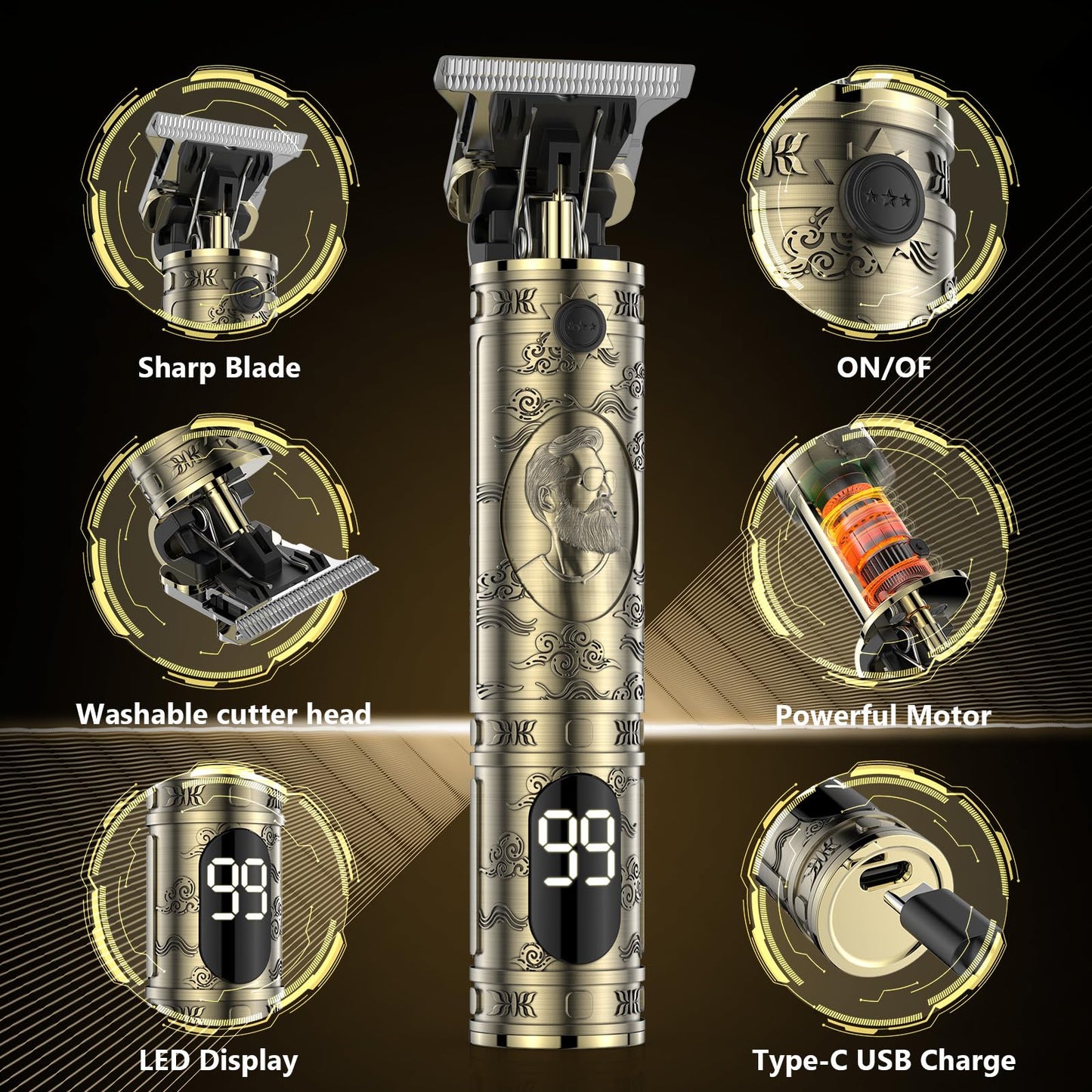Solati Hair Clippers for Men, Professional Hair Trimmer Zero Gapped T-Blade Trimmer Cordless Rechargeable Edgers Clippers Electric Beard Trimmer Shaver Hair Cutting Kit with LCD Display Gifts for Men