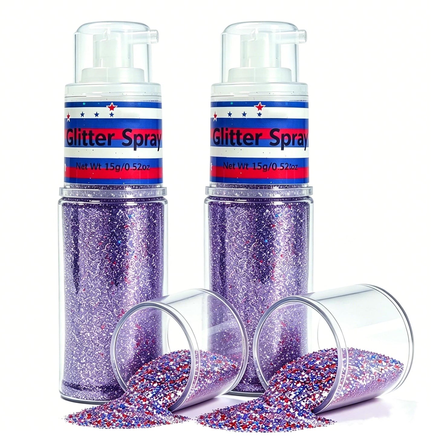 Patriotic Hair and Body Glitter Spray, Festival Outfits Rave Accessories Loose Sparkle Powder, Ultra Fine Glitters for 4th of July (2PCS)
