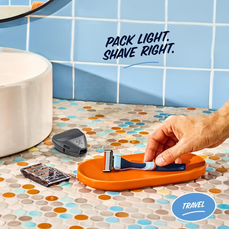 Dollar Shave Club | Travel Shave Set | 4 Extra Close Refill Cartridges, 1 Handle (Blue), 1 Razor Cover