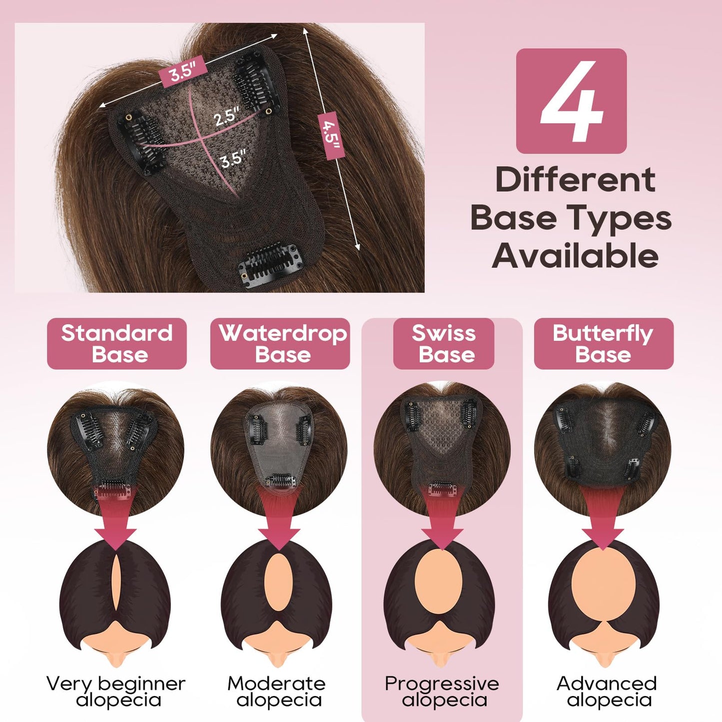 REECHO 10" Real Human Hair Topper for Women with Thinning Hair, Breathable Clip-in Crown Hairpiece for Instant Volume and Grey Root Coverage, Natural Looking Real Hair Toppers Wiglett