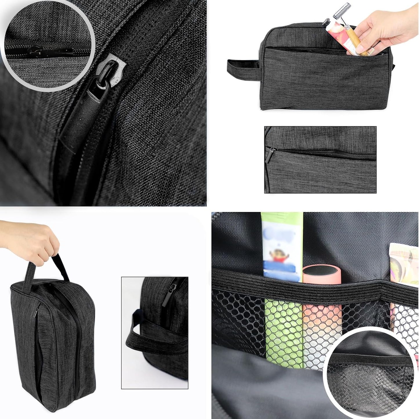 Travel Toiletry Bag - Waterproof Multi-Compartment Organizer | Compact Lightweight Hanging Dopp Kit (Black)