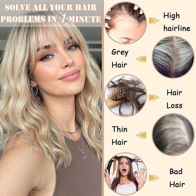 16 Inch Hair Topper for Women - Synthetic Curly Clip-In with Curtain Bangs | Honey Brown Volume Boost
