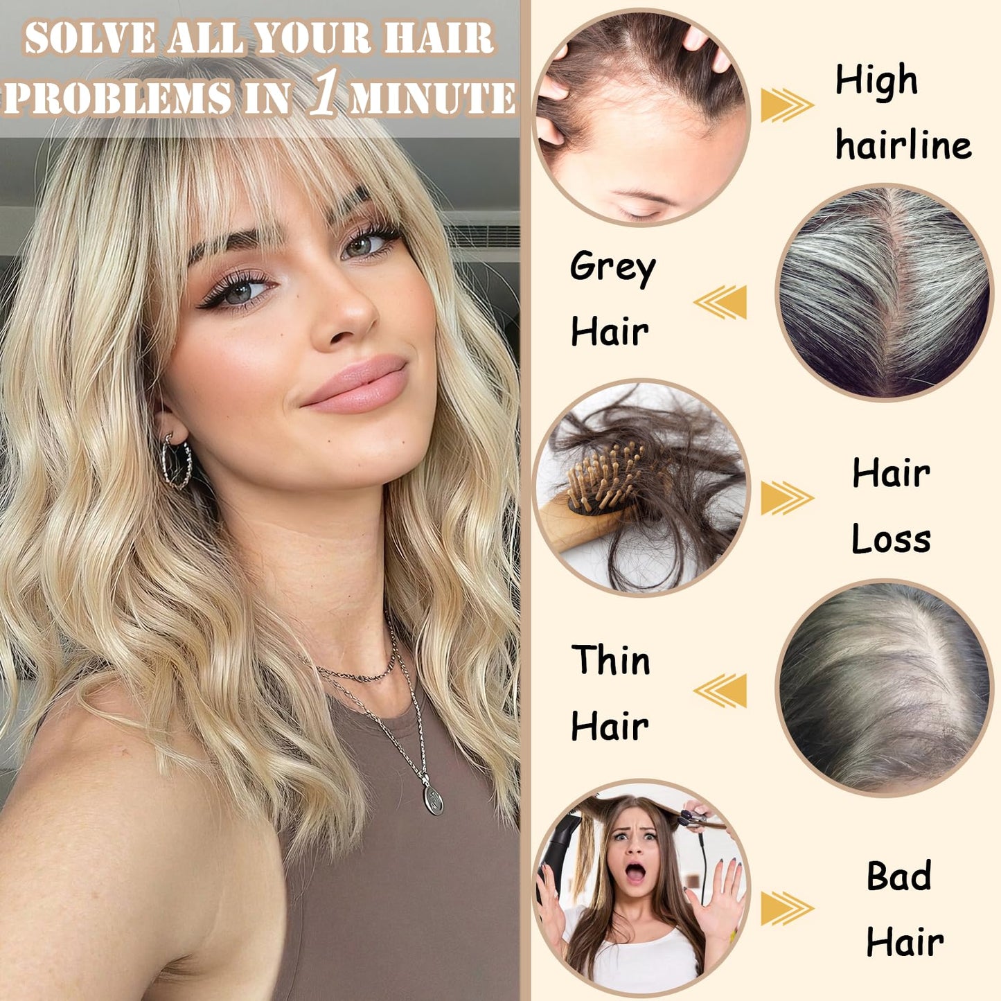 16 Inch Hair Topper for Women with Thinning Hair, Synthetic Curly Wavy Clip-In Topper with Curtain Bangs Natural Looking Crown Coverage Lightweight Hair Piece for Volume(Chestnu Brown)
