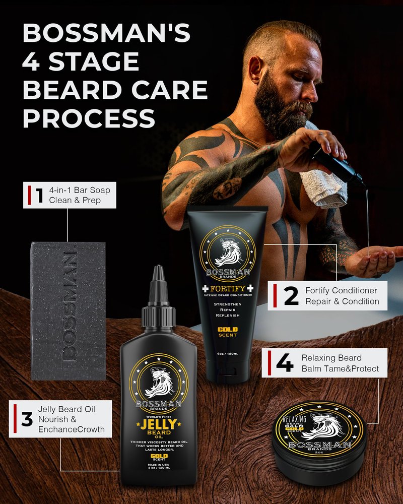 Bossman Jelly Beard Oil for Men (4 oz, Gold Scent) – Softens, Moisturizes & Conditions with Natural Ingredients