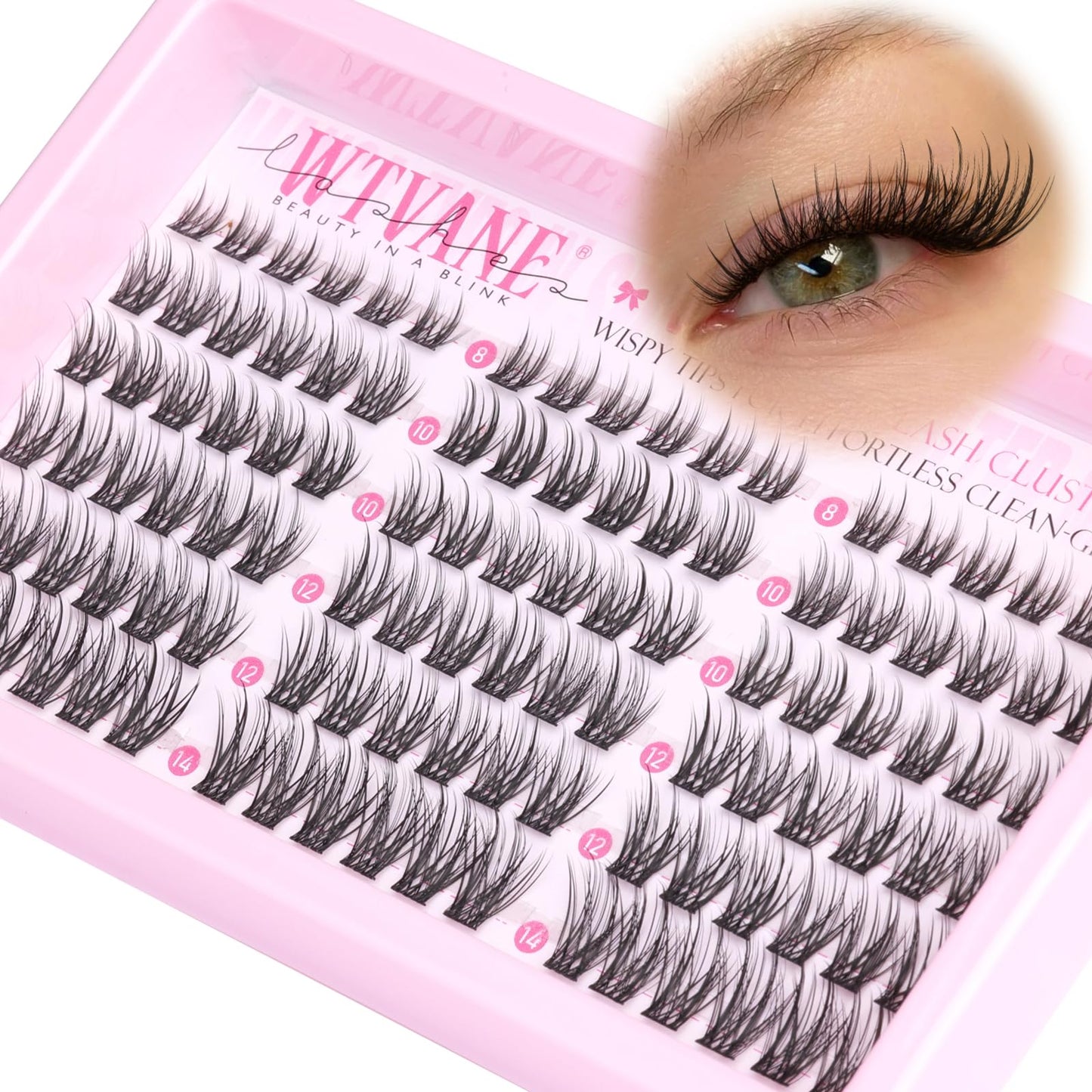 Wtvane Wispy Lash Clusters Natural Eyelash Clusters Lashes Extensions 8-14mm Short Lashes Clusers CC Curl Individual Lashes Thin Band False Eyelashes for Natural Look Clean Beauty