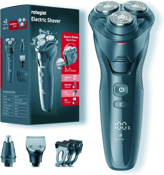 3-in-1 Electric Razor for Men - IPX7 Waterproof, USB-C Rechargeable | Precision Floating Blades, Travel Kit