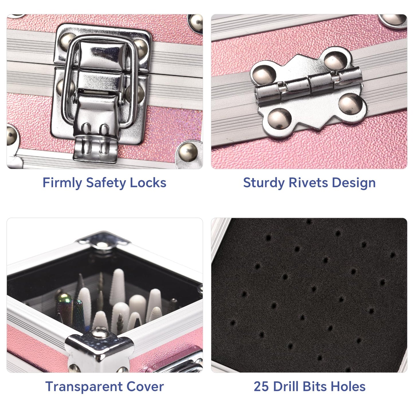 siyuwuro Nail Drill Bits Box Container 25 Hole Professional Nail Sander Storage Box Nail Art Tools Storage Container Nail Art Tools for Drill Bits Display Organizer, Pink