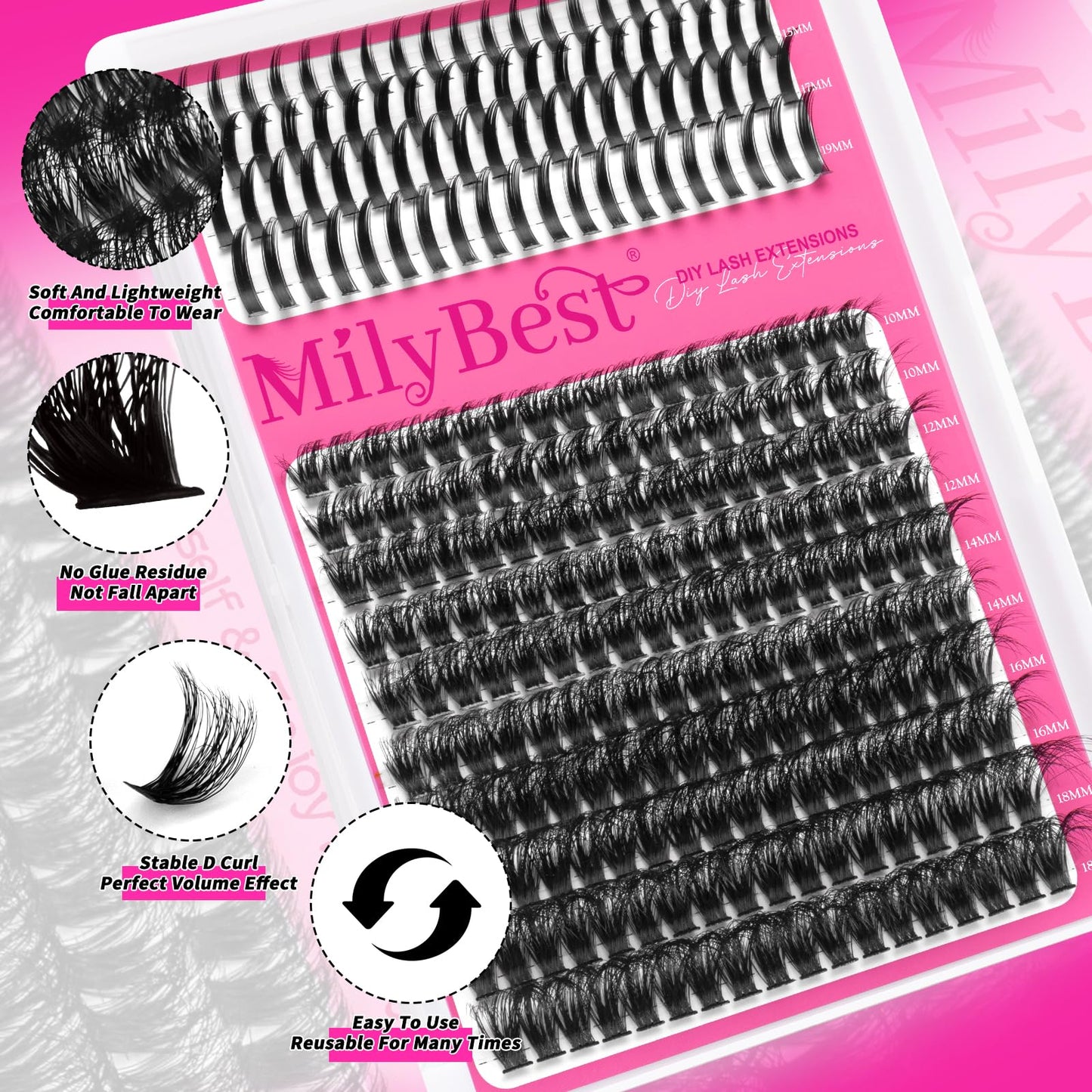 Manga Lash Clusters Kit 80D Eyelash Clusters with DIY Spikes 13-19MM Spiky Volume Cluster Eyelash Extensions Wispy Individual Lash Extensions Kit Anime Lashes Cluster Bond & Seal Tweezer by MilyBest