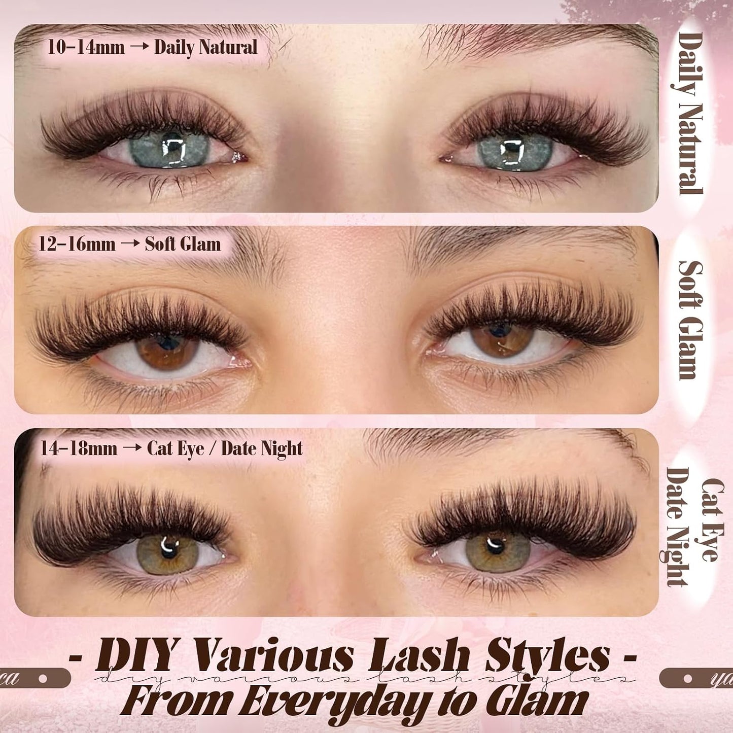 Dark Brown Lash Clusters - 80D Fluffy Wispy Volume Eyelash Extensions | D Curl 10-18mm, 240PCS for Natural Glam Look