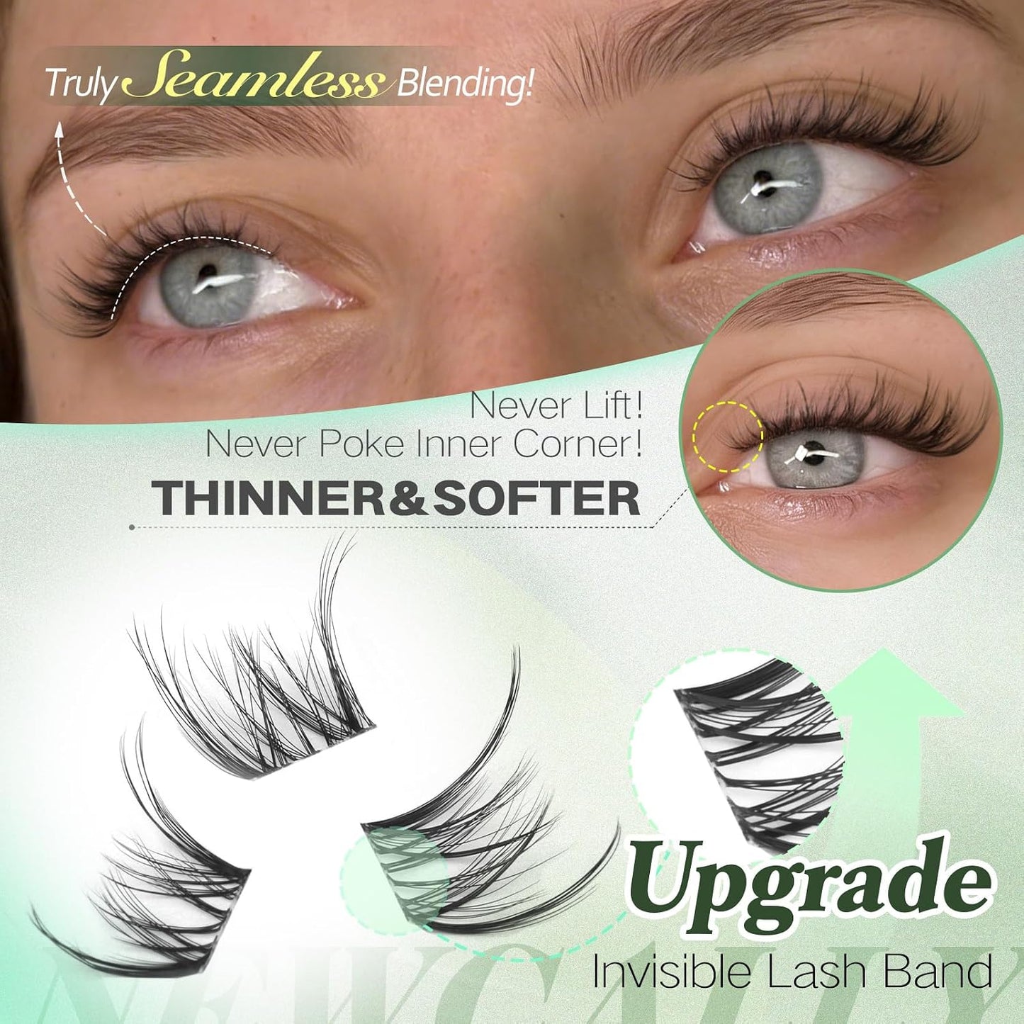 Natural Lash Clusters - Invisible Band CC-Curly Eyelash Extensions | 10-16MM Spider Cluster Lashes