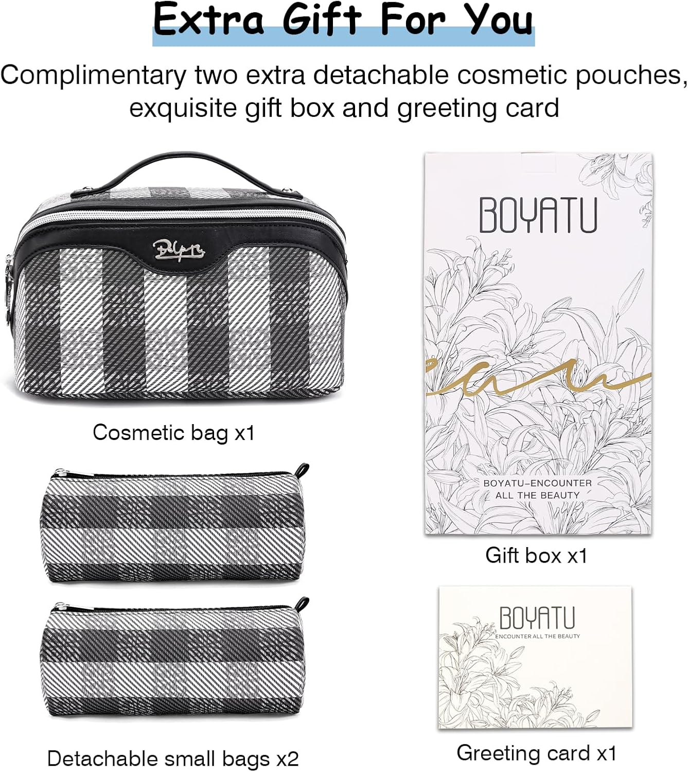 Travel Makeup Bag Organizer Set - 3 Pcs Waterproof Vegan Leather Cosmetic Bags for Women | Black