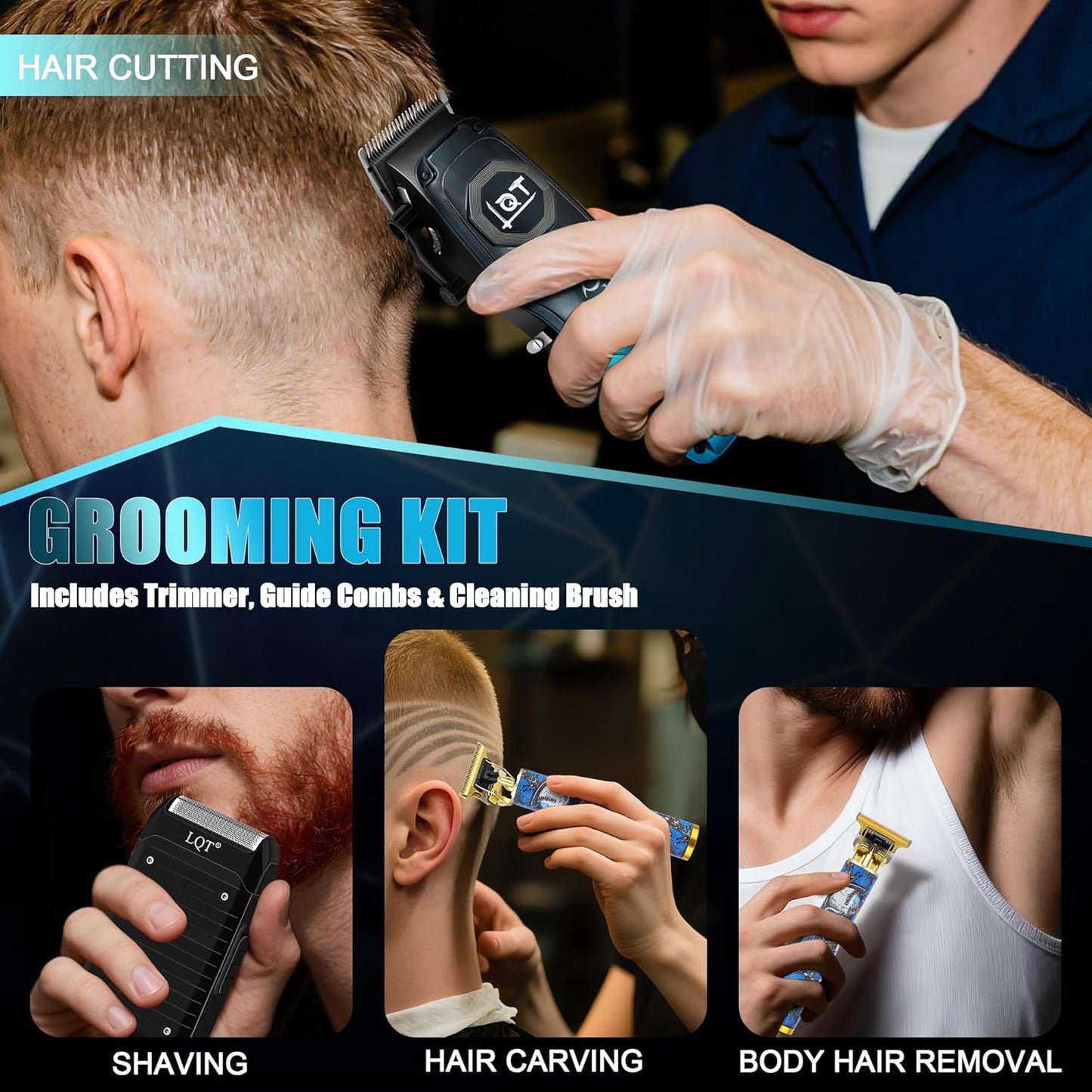 Men’s Grooming Kit - Barber-Grade Cordless Hair Clipper & Beard Trimmer Set | High-Speed Motor, USB Charging, LED Display, Gradient Blue