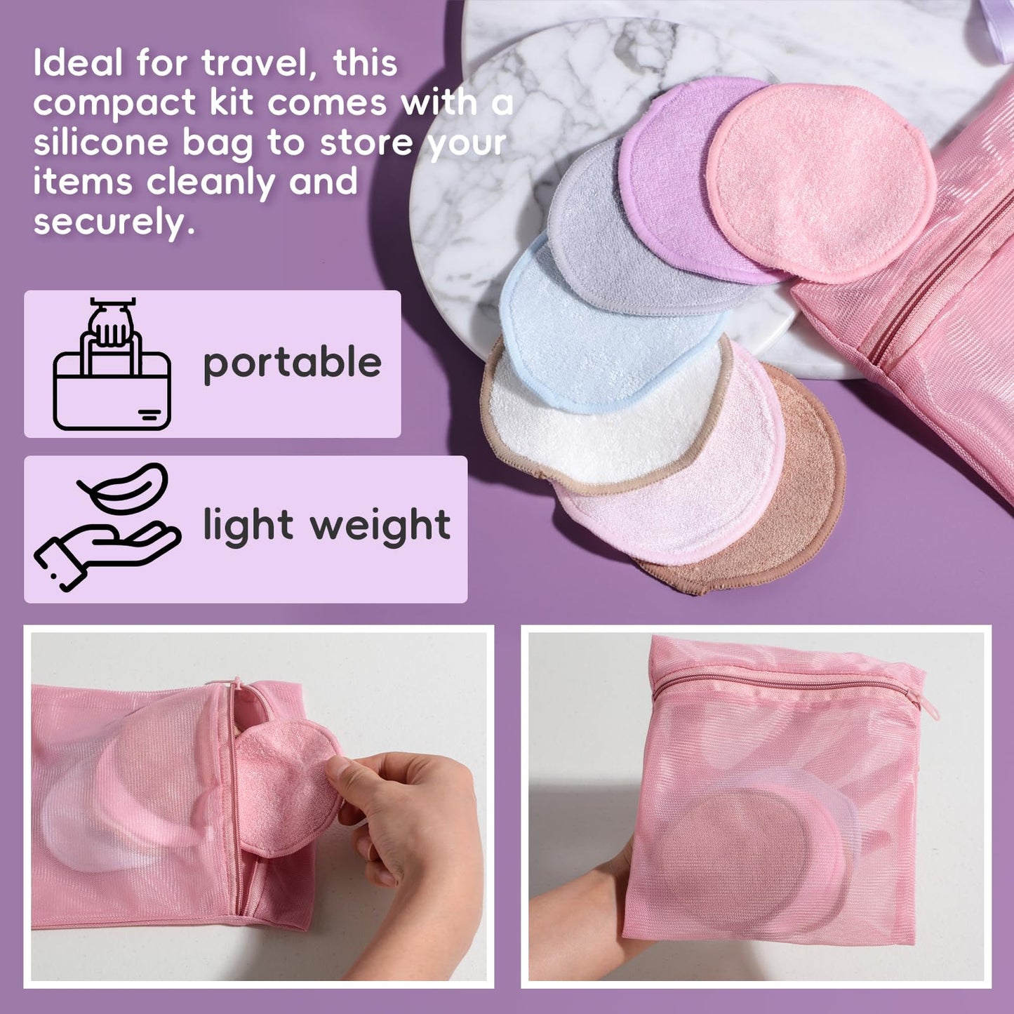 BS-MALL Gentle Facial Sponge -10 Pcs Set Face Clean Sponges Reusable Makeup Removal Pads Clean Deep Down Dirt & Makeup Using Only Water, Gentle Exfoliator Cleansing Puff,with Silicone Travel Bag