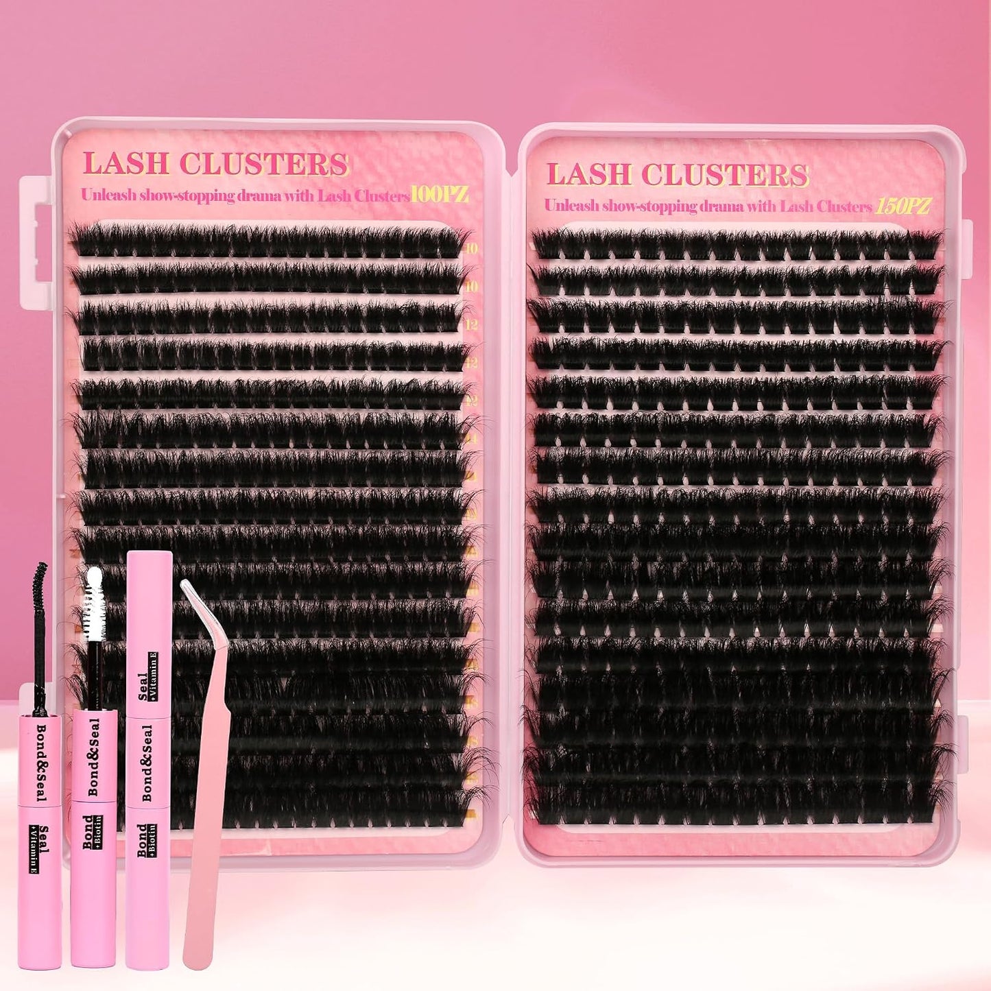 Lash Extension Kit - 640 Pcs Volume C Curl Eyelash Clusters | DIY Cluster Extensions with Bond & Tweezers