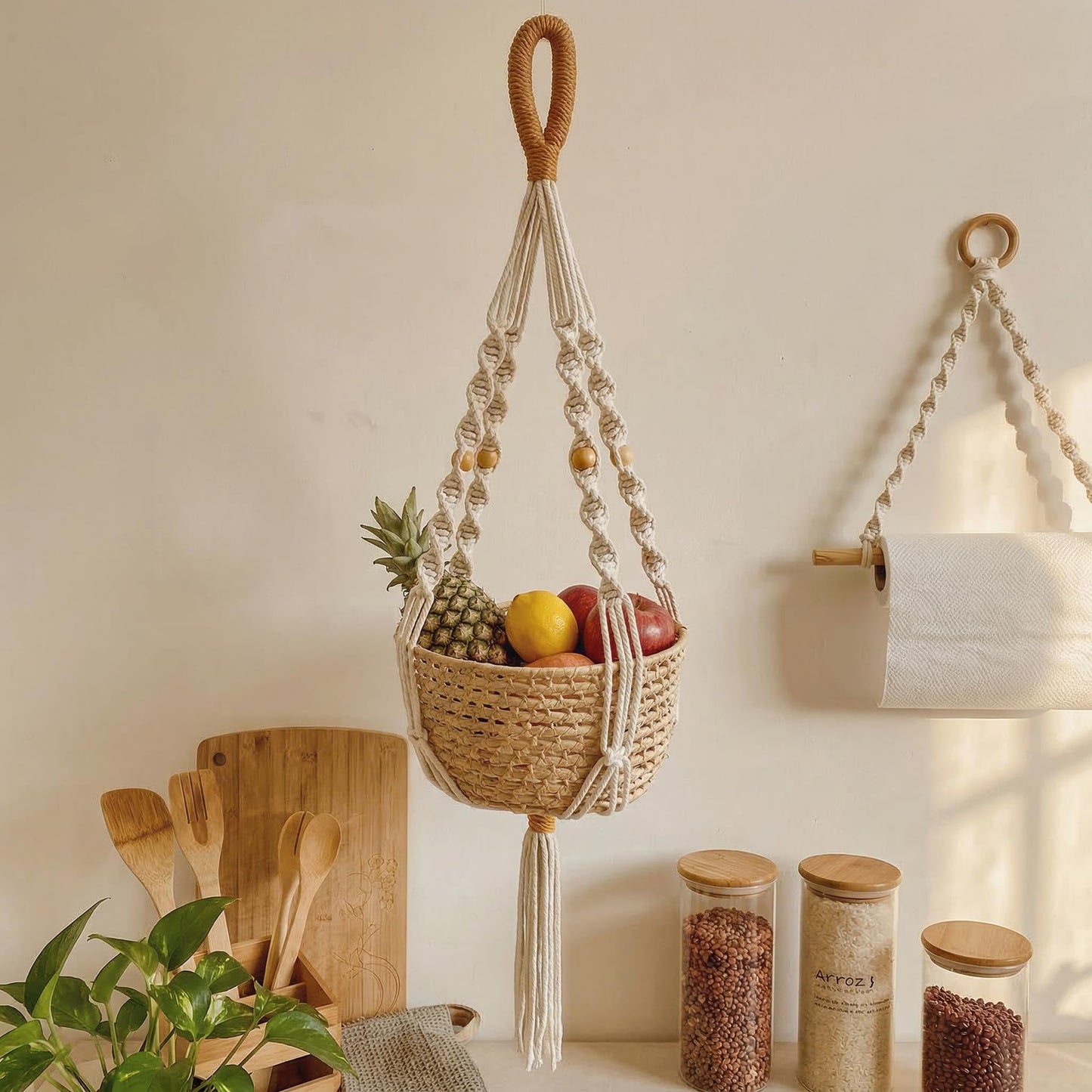 Hanging Planter for Indoor Plants, 35.4in Handmade Macrame Hanging Plant Holder Woven Boho Plant Hanger Tassel Netting Garden Mesh Netting for Outdoor Plants Flower Pot Home Balcony Decor