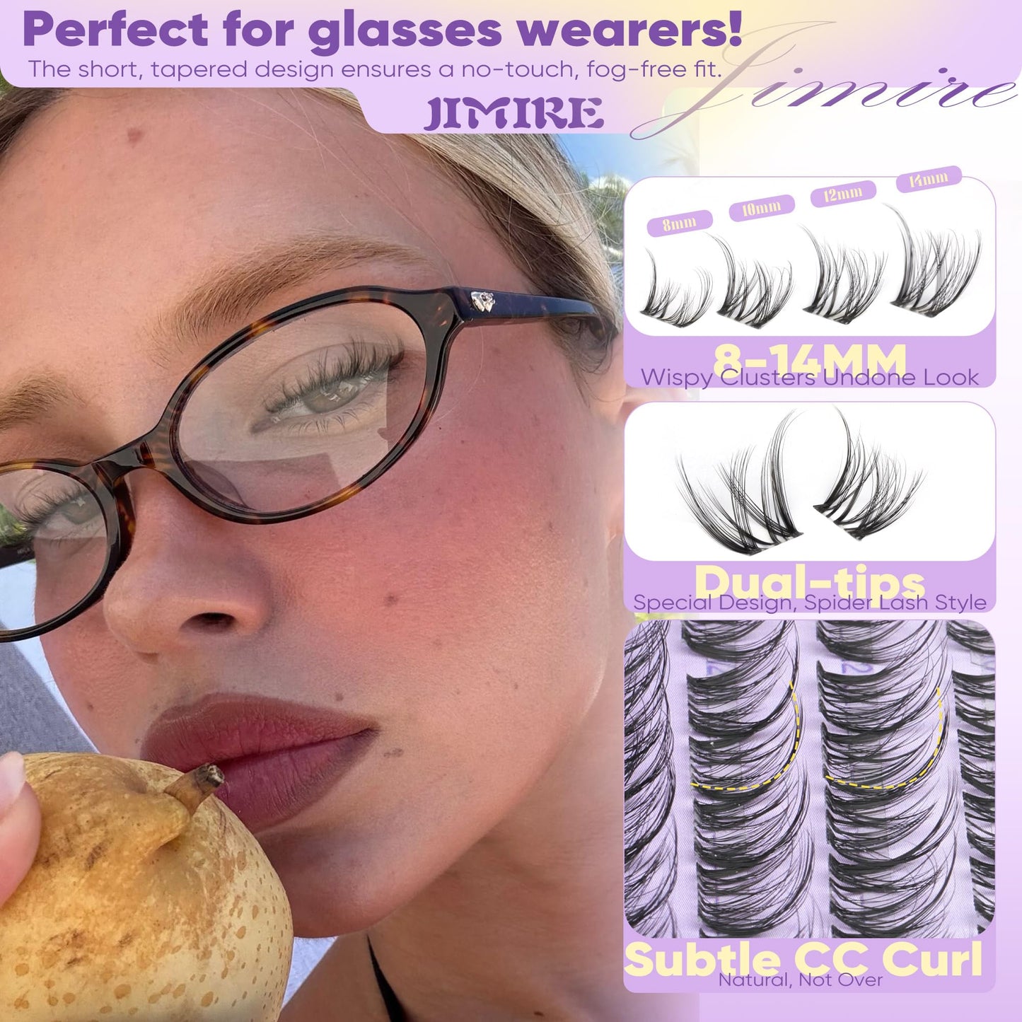 Spider Breeze Lash Clusters Wispy Eyelash Clusters CC Curly Natural Lashes Clusters Fluffy Cluster Eyelash Extensions Natural Look 8-14MM Short Cluster Lashes for Clean Baddie Makeup Look by JIMIRE
