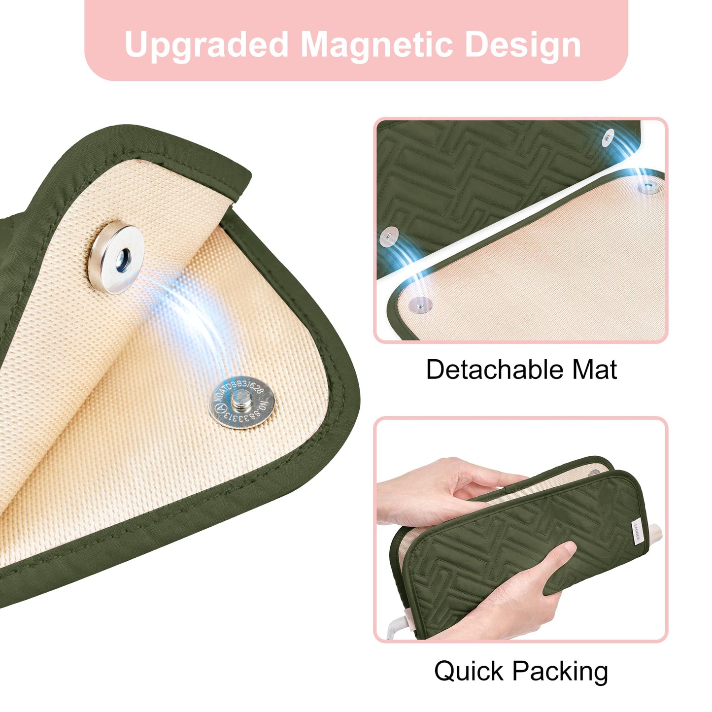 Leudes Hair Tools Travel Bag for Women Heat Resistant Mat for Travel Essentials Hot Tools Straighteners,Flat Irons,Curling Iron,Hot Air Brushes and Hair Dryer Organizer Bags 2 in 1 (Army GreenA)