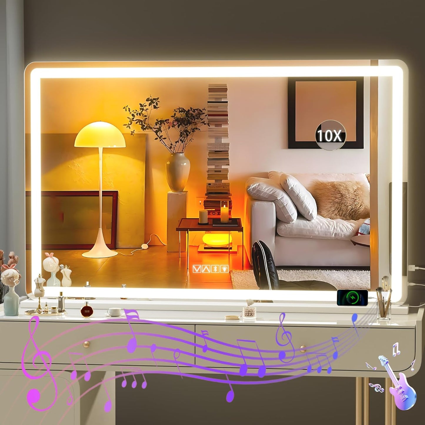 LED Makeup Mirror with Lights - 31.5" x 22" Dimmable Touch Screen Vanity Mirror | Round Black Design