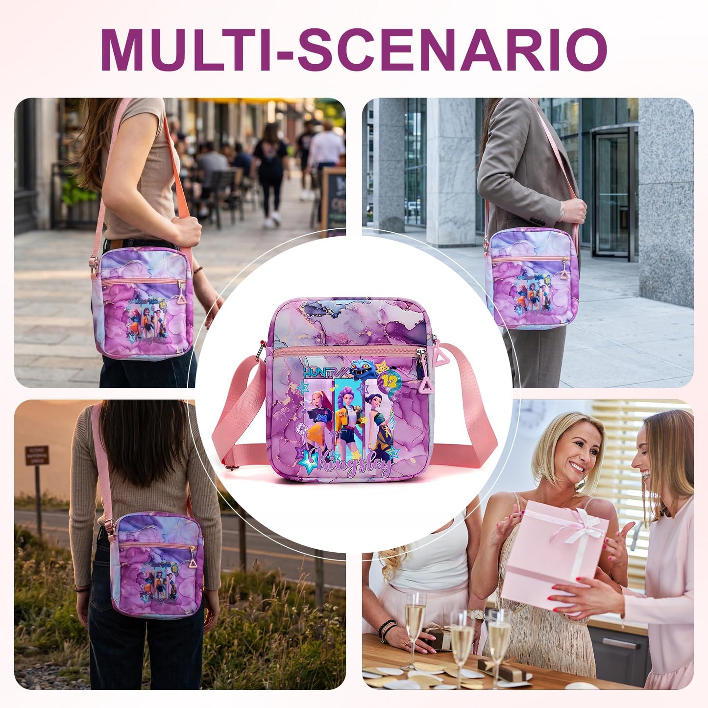 Kawaii K-pop Crossbody Bag with Adjustable Shoulder Straps, Cute Anime Shoulder Bag with Zipper, Cartoon Merch for Womens Birthday Gifts