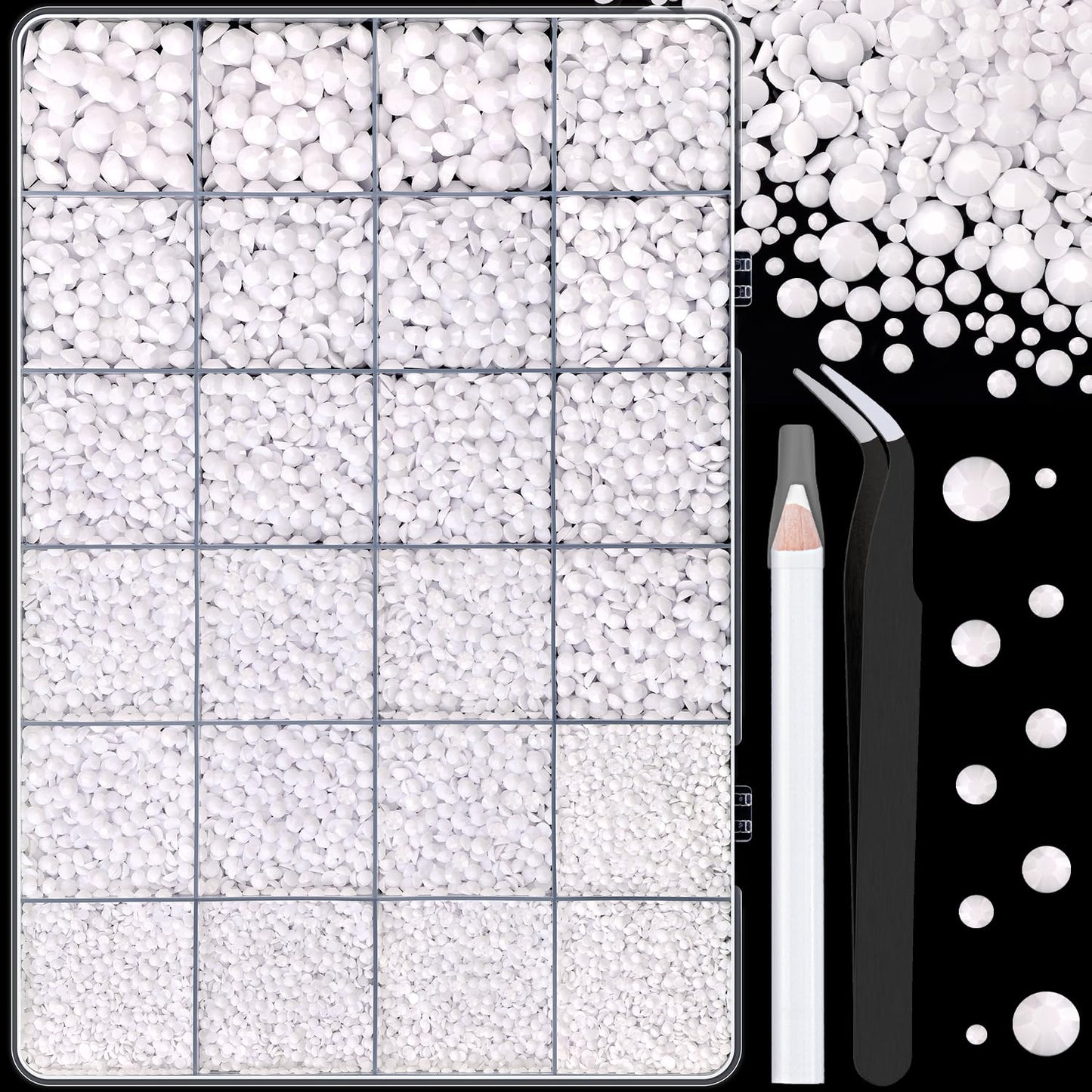 Resin Rhinestones - 32000 Pcs Flatback Gems for Bedazzling | Silver Clear Crystal Kit with 3 Pcs B7000 Glue for Nail Art & Crafts